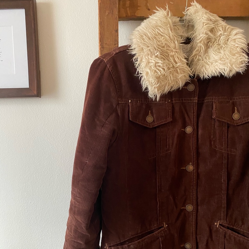 Corduroy Jacket with Faux Fur Collar